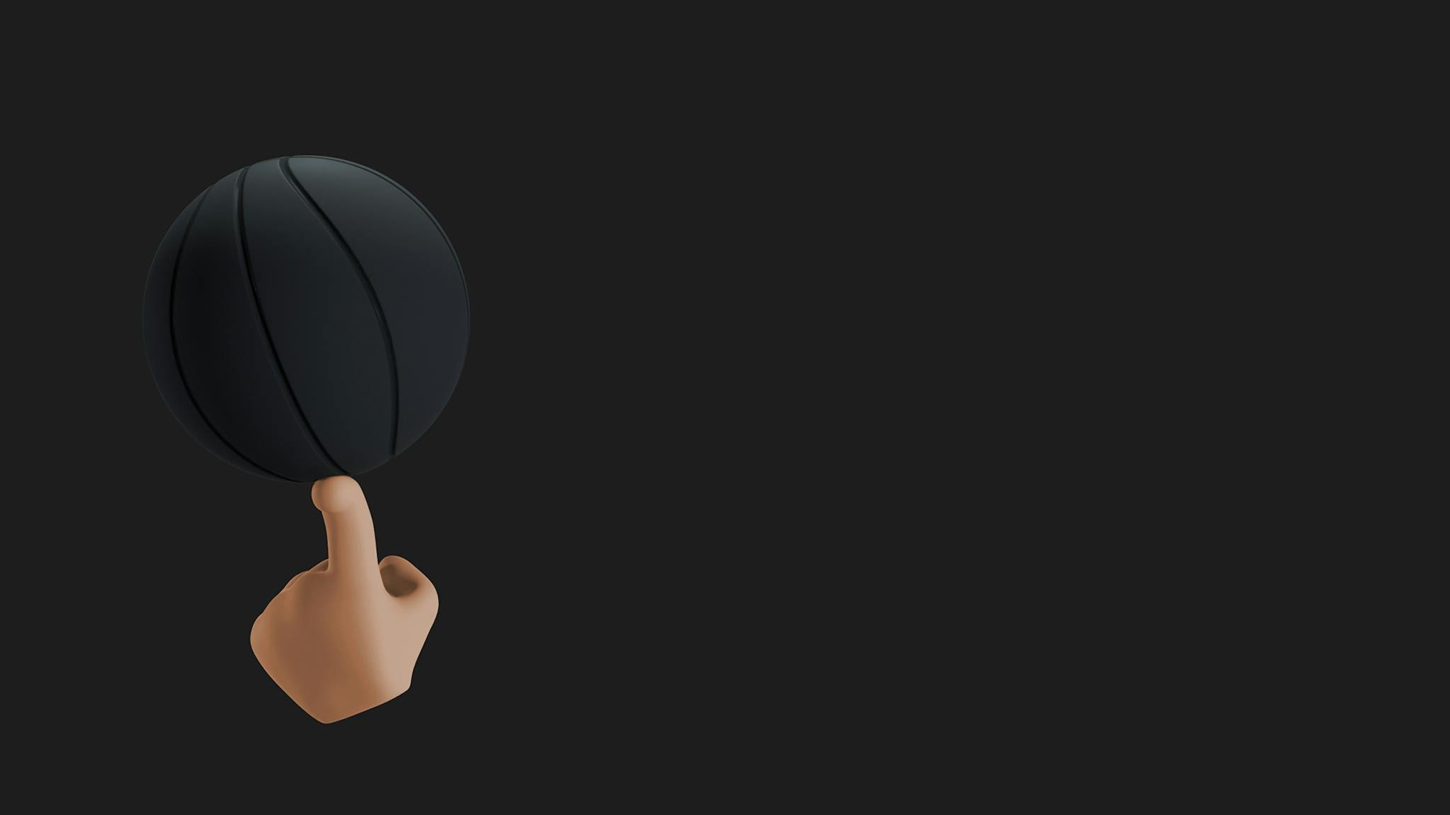 Creative 3D illustration showcasing a hand balancing a black basketball against a dark background.